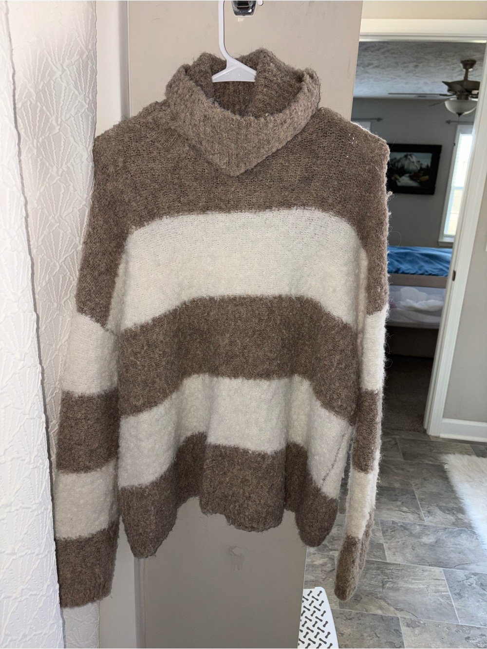 Pink Lily Brown & Cream Striped Turtleneck Sweater